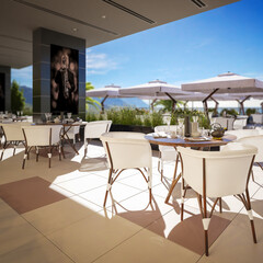 Outdoor Terrace Bar & Restaurant - depht of field 3d visualization