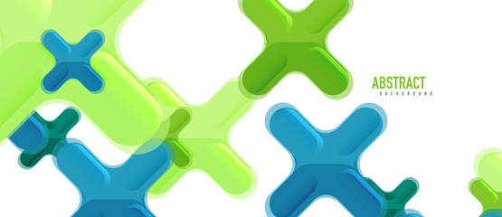 Glossy multicolored plastic style cross composition, x shape design, techno geometric modern abstract background. Trendy abstract layout template