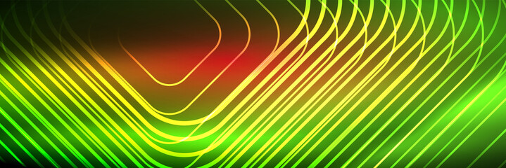 Shiny neon lines, stripes and waves, technology abstract background. Trendy abstract layout template for business or technology presentation, internet poster or web brochure cover, wallpaper