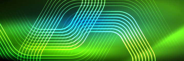 Shiny neon lines, stripes and waves, technology abstract background. Trendy abstract layout template for business or technology presentation, internet poster or web brochure cover, wallpaper
