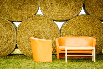 Bale of hay outdoors at farmer market