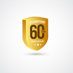 60 Years Anniversary Celebration Gold 3 D Vector Label Logo Template Design Illustration