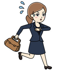 遅刻しそうな走る女性