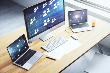 Social network concept on modern laptop screen. 3D Rendering