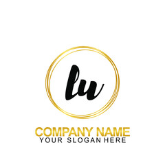 Fototapeta na wymiar Handwriting LU Initial Logo Vector Desgin Gold Circle Template 