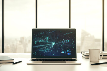 Fototapeta premium Creative scientific formula concept on modern laptop screen. 3D Rendering