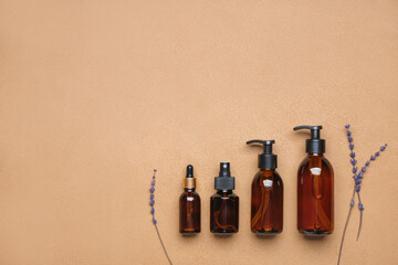 Set for hair treatment on color background