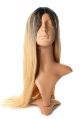 Naklejka premium Mannequin with female wig on white background