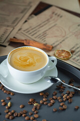 how to make latte art by barista focus in milk and coffee in vintage color