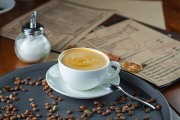 how to make latte art by barista focus in milk and coffee in vintage color