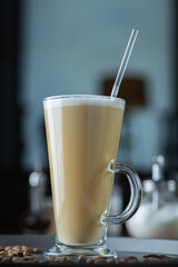 how to make latte art by barista focus in milk and coffee in vintage color