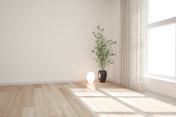 Fototapeta na wymiar modern empty room with lamp and plants interior design. 3D illustration