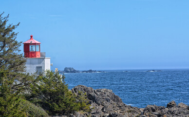 Fototapeta na wymiar Amphitrite Point Lighthouse, Ucluelet, Vancouver Island, British Columbia, Canada.