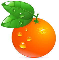 Orange tangerine with green leaves on a white background
