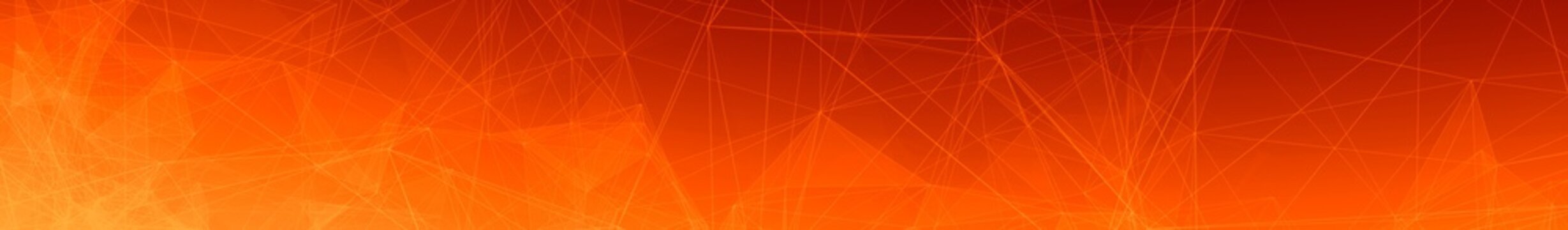 Yellow Trippy Abstract Plexus Polygon wireframe Shapes on Orange Gradient Background. Full Web Banner 3D Illustration. © remotevfx