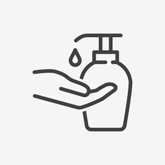 Hand wash in sanitizer line icon on white background.