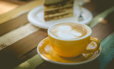 hot coffee with tiramisu cake