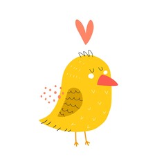 Cartoon bird, decor elements. Colorful vector illustration for kids, flat style. baby design for card, print, poster, cover.