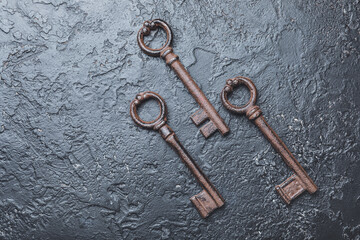 Old keys on dark background