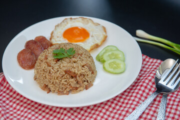 Thai food, Brown rice fried with pork