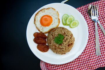 Thai food, Brown rice fried with pork