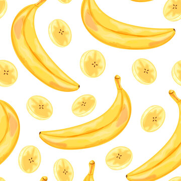 Seamless pattern with the image of bananas. Fruits in a watercolor style. Vector illustration isolated on a white background.