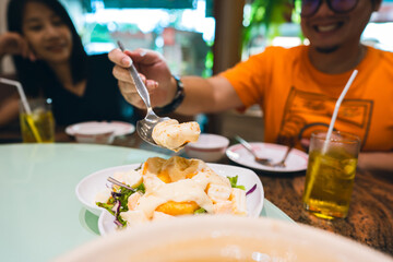 Dinner with asian family in chinese restaurant