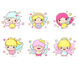Set of kawaii fairy. Little girl in fairy costume