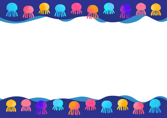 クラゲ　水彩　フレーム watercolor jellyfish frame
