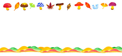 キノコと紅葉の水彩フレーム