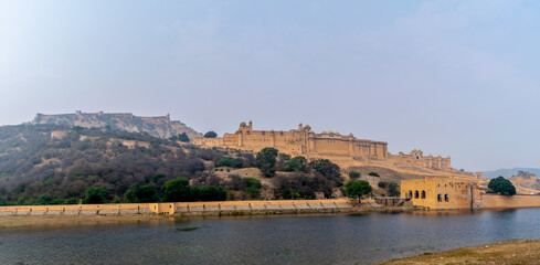 Fototapeta na wymiar View of the Amber Fort and the Jaigarh Fort, Jaipur, Rajasthan, India