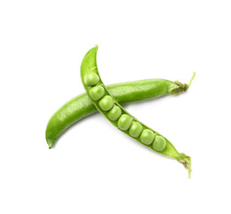 Tasty fresh peas on white background