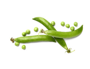 Tasty fresh peas on white background