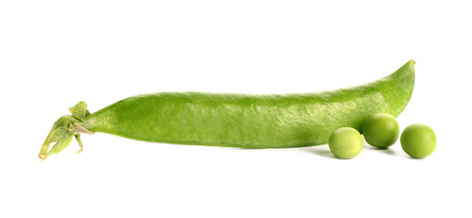 Tasty fresh peas on white background