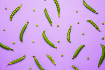 Tasty fresh peas on color background