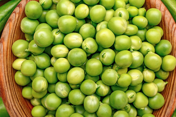 Plate with tasty fresh peas, closeup