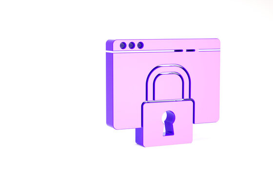 Purple Secure your site with HTTPS, SSL icon isolated on white background. Internet communication protocol. Minimalism concept. 3d illustration 3D render.