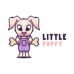Vector Logo Illustration Little Puppy Mascot Cartoon Style.