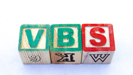 The term VBS  visually displayed on a clear background image with copy space in horizontal format