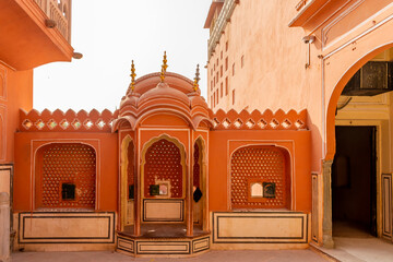 Jaipur, Rajasthan, India; Feb, 2020 : alcove and windows at the Hawa Mahal, Jaipur, Rajasthan, India