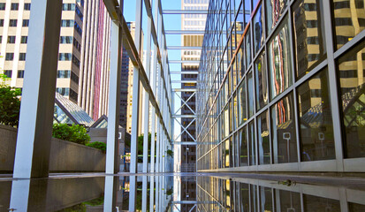 Linear and futuristic modern architecture steel construction  on skyscraper or highrise with...