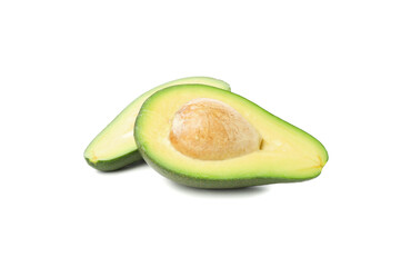 Ripe avocado halves isolated on white background