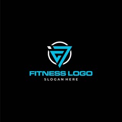 Bold geometric shape logo design of fitness and sports on black background - EPS10 - Vector.