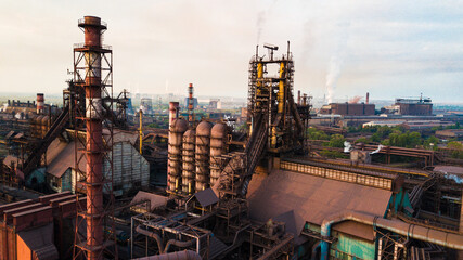 Fototapeta na wymiar Industry metallurgical plant smoke from pipes mining ecology pollution.