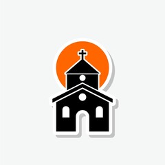 Church building sticker icon isolated on gray background