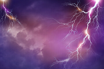 Lightning, thunder cloud dark cloudy sky, Copy space for your text