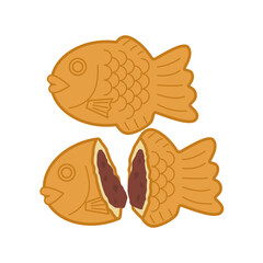 Taiyaki, Japanese fish-shaped cake with red bean filling, classic street vendor snack in Japan