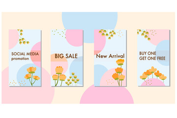 Social media post template with floral theme and cute shape and pastel colour