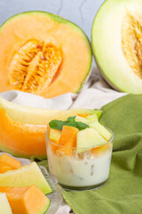 Fototapeta na wymiar Japanese melon or cantaloupe, cantaloupe, seasonal fruit, health concept.