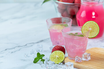 Lychee jelly, seasonal fruit and beautifully decorated Thai dessert concept.